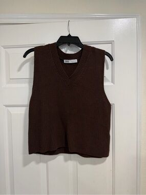 Zara Chocolate Brown Knit V-Neck Sweater